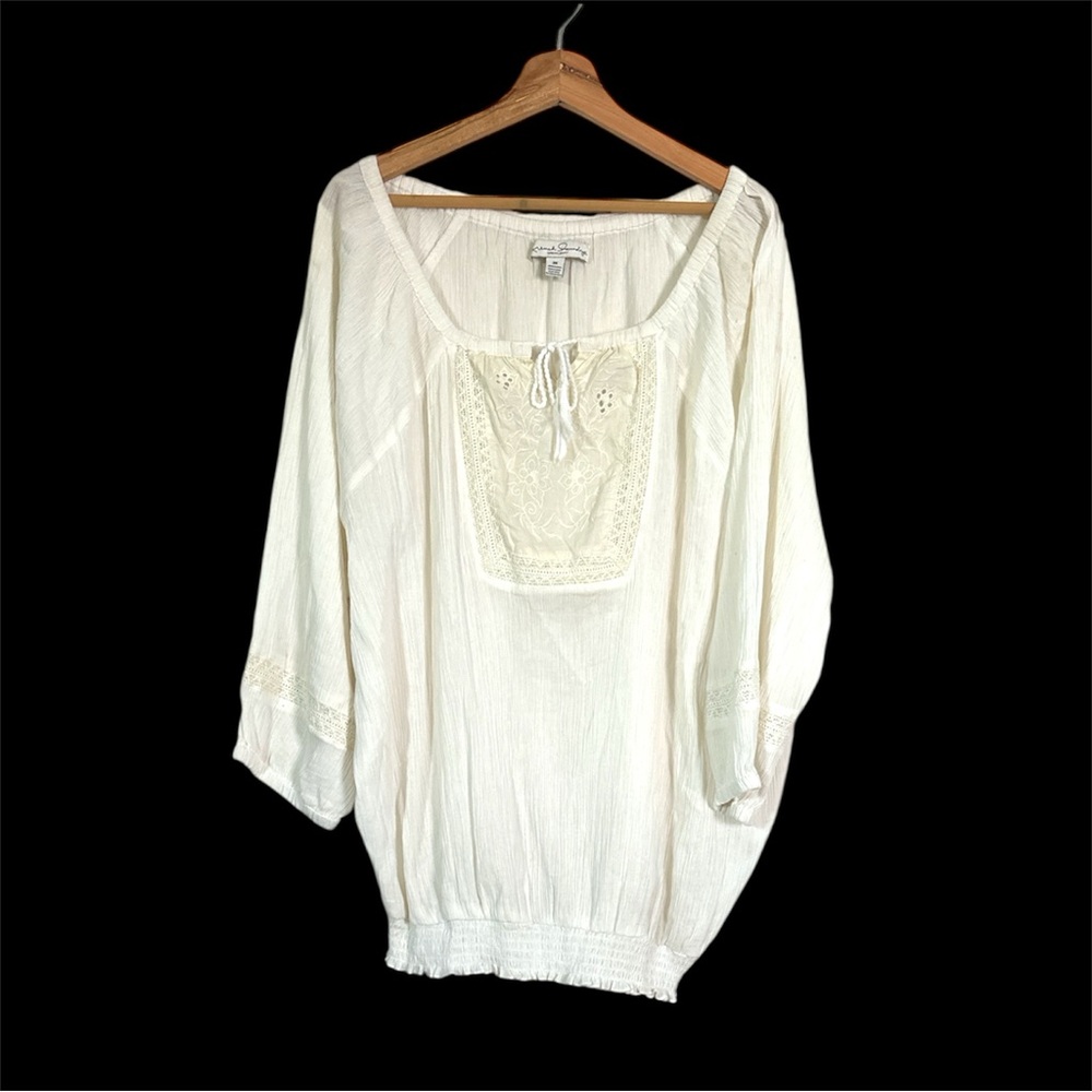 French Laundry White Tie Front Bib Collar Blouse